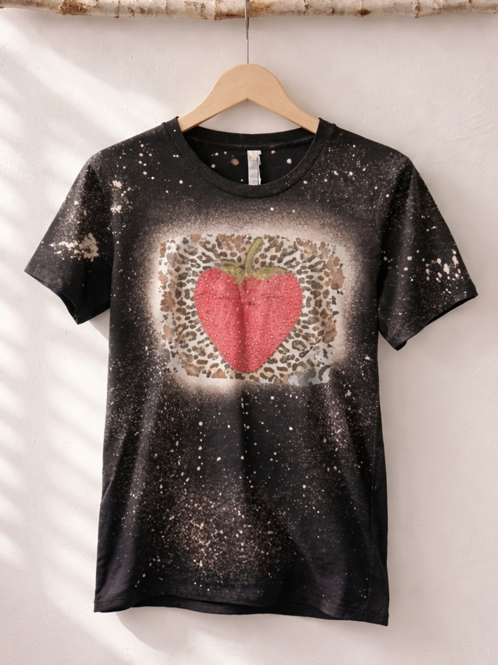 Black Short-Sleeve Tee with Pink Strawberry Graphic